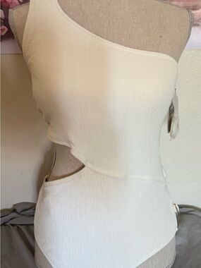 One-Shoulder White Cutout Bathing Suit